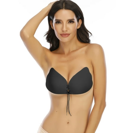SAYFUT Black Adhesive Backless Strapless Sticky Bra with Drawstring-Upgrade Style