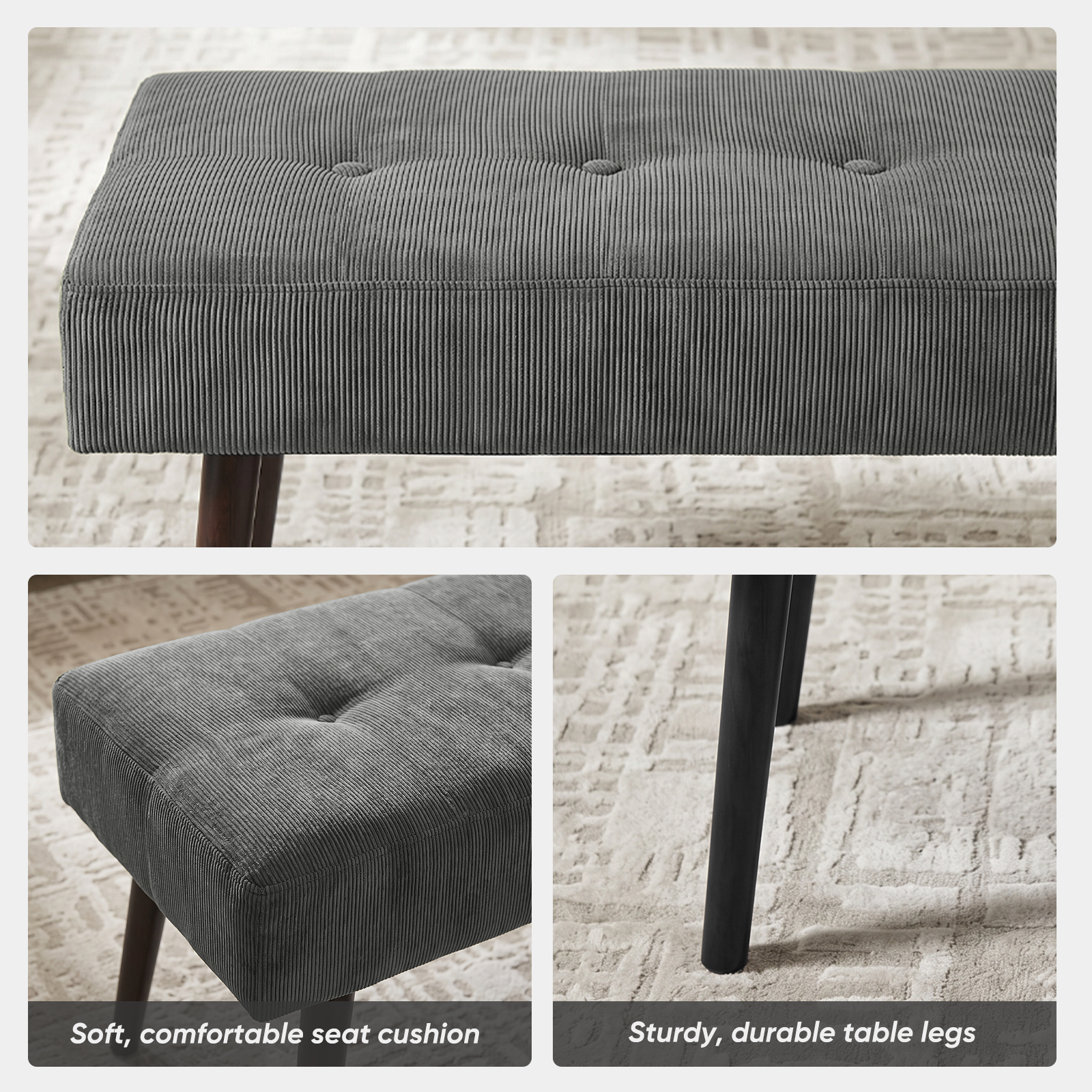 KirKasa Modern Entryway Bench, Corduroy Seat, Gray photo 4