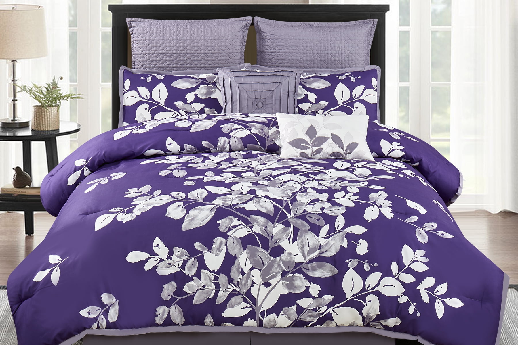 Wonder Home Mila 8PC Embellished Comforter Set, King, Purple