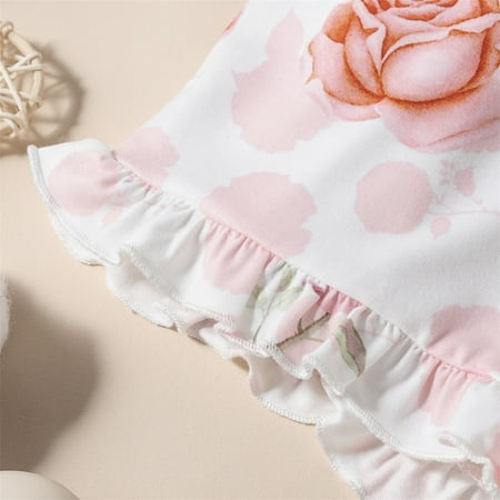 

Cathalem Baby Shoes Toddler KIds Girl Clothes Soild Ribbed Ruffle Sleeve Top Floral Prints Winter Clothes for Teen Girls Childrenscostume Pink 0 Months