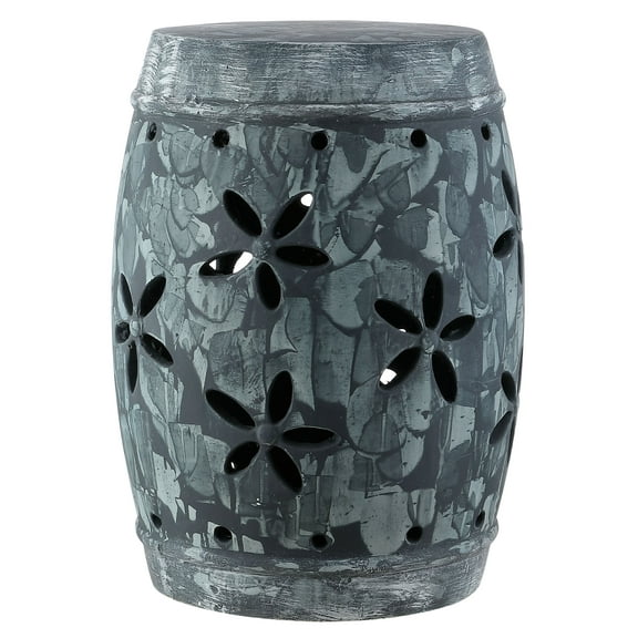 SAFAVIEH Belna 19" Contemporary Floral Cement Garden Stool, Antiqued Grey