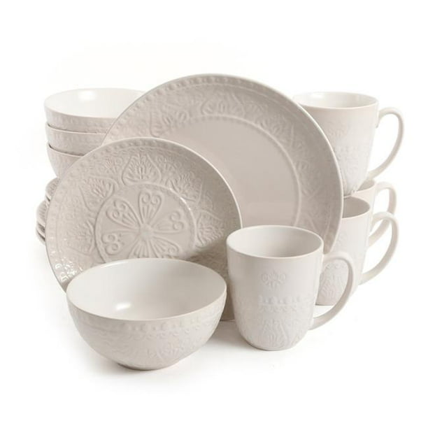 Gibson Elite 124146.16 Elite Milanto Stoneware Dinnerware Set Service for 4, Cream 16 Piece