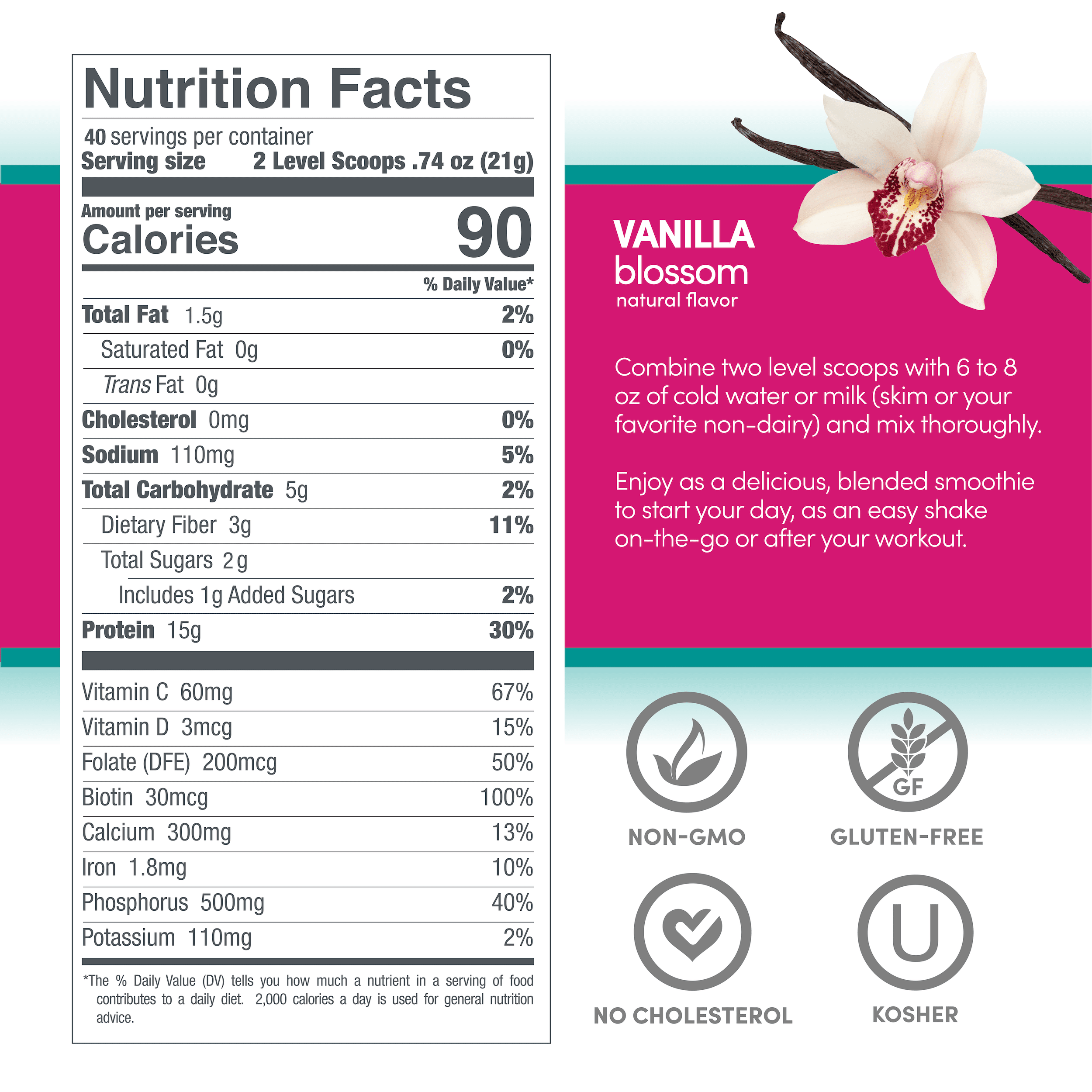 Designer Wellness, Aria, Women's Wellness Low Calorie Protein Powder with Biotin, Vitamin C and Organic Aloe, Vanilla, 1.85 lb