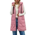 thumbnail image 4 of larppty Long Puffer Vest for Women with Hood Lightweight Sleeveless Down Vest for Spring, Fall & Winter (Pink, L), 4 of 7