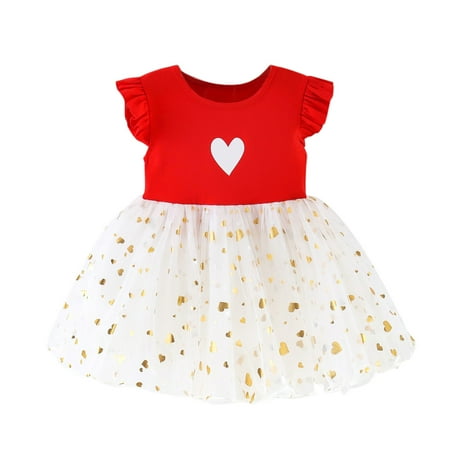 

NECHOLOGY Monogram Dress Toddler Princess Dress Fly Sleeve Tulle Printed 6M-3Y Baby Girls Sequin Heart Girls 4t Boys Dress Dress Red 2-3 Years