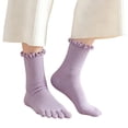 thumbnail image 2 of JUUNthy Toe Socks for Womens, Stretch Comfort Ruffles Mid Cut Breathable Casual Five Finger Crew Socks Purple, 2 of 11