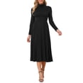 thumbnail image 2 of INSPIRE CHIC Women's Pleated Knit Dress Long Sleeve Turtleneck Business Casual Sweater A-Line Midi Dresses Fall Winter Outfits S Black, 2 of 6