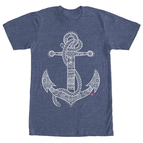 Women's CHIN UP Henna Anchor  Boyfriend Graphic Tee Navy Blue Heather Small