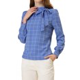 thumbnail image 2 of Allegra K Women's Checks Bow-Tie Neck Office Work Blouse Tops, 2 of 5