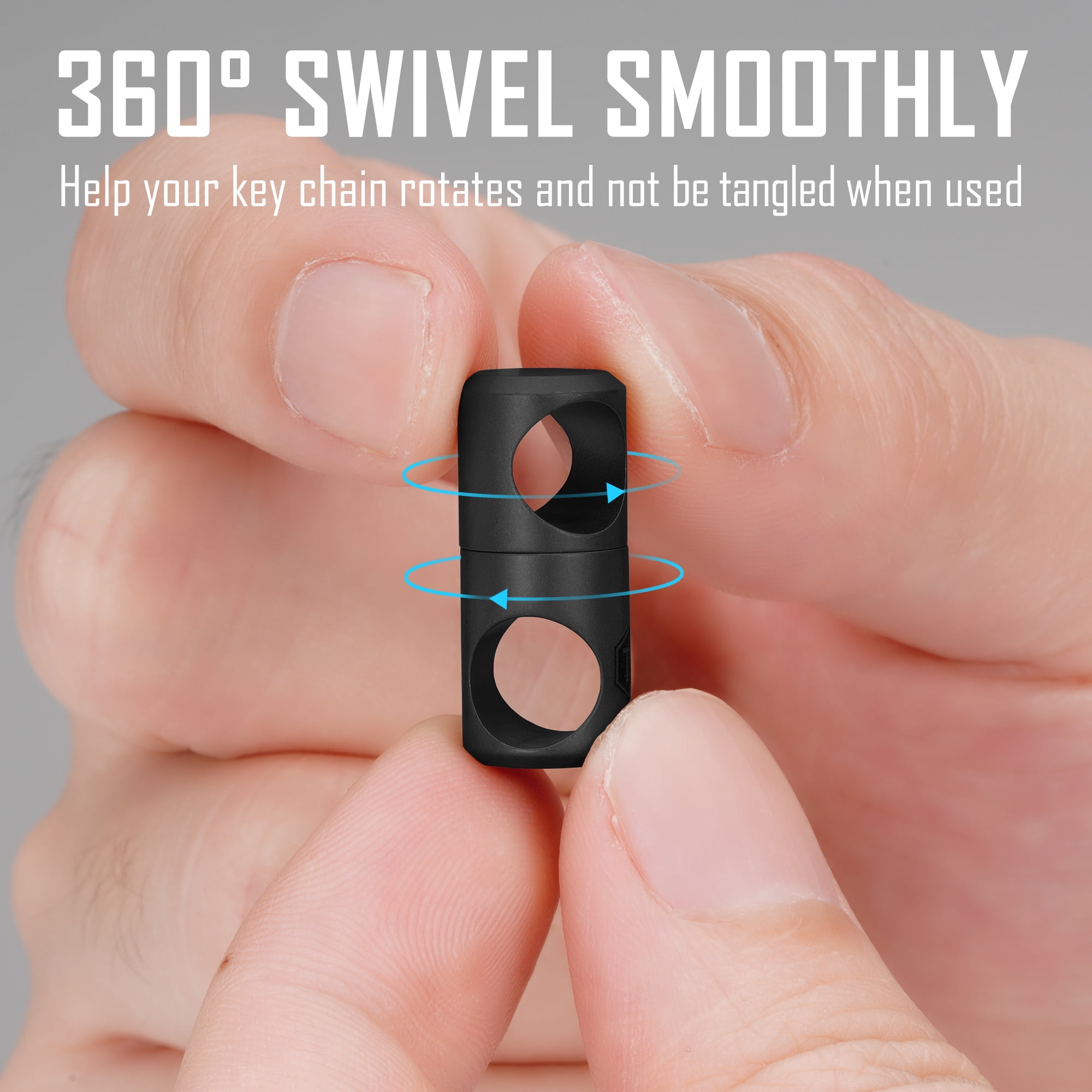 Key Unity Titanium Swivel Keyring Keychain Connector, 2 Pack 360° Rotating Key Linker for Carabiner & Split Rings KA07 Black