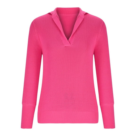 IROINNID Womens Sweater V-Neck Pullover Sweater Solid Color Casual Mid-Length Long Sleeve Autumn Sweater Blouse Tops