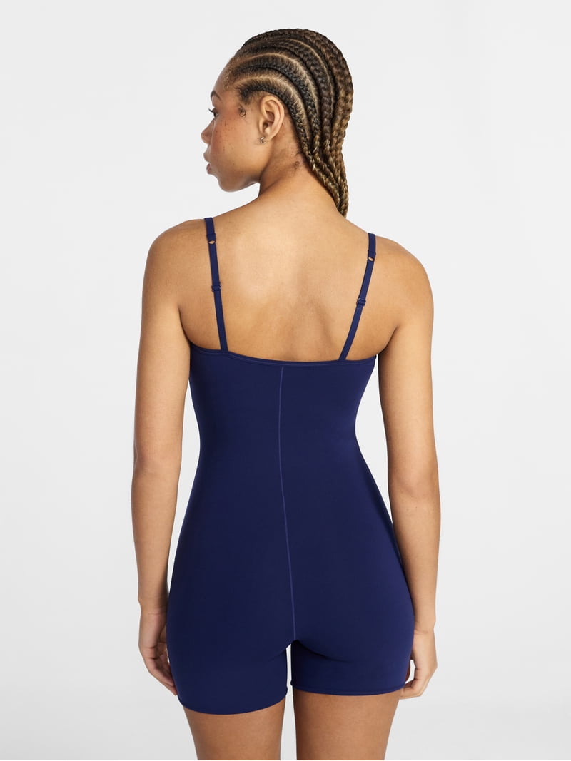No Boundaries Fit Stretch Picot One Piece Romper, Women's XS-XXXL