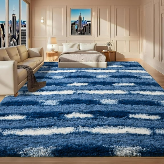 5x7 Feet Area Rugs for Living Room Bedroom, Blue and White Machine Washable Soft Fluffy Shaggy Indoor Rug, Floor Carpet for Girls Boys Kids, Dorms, Nursery Rooms, Home Decor Aesthetic