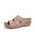 thumbnail image 7 of PiGOGI Women's Wedge Heel Sandals Hollow Out Stitching Non-Slip Comfortable Slide Slippers Summer Pink 5.5, 7 of 7