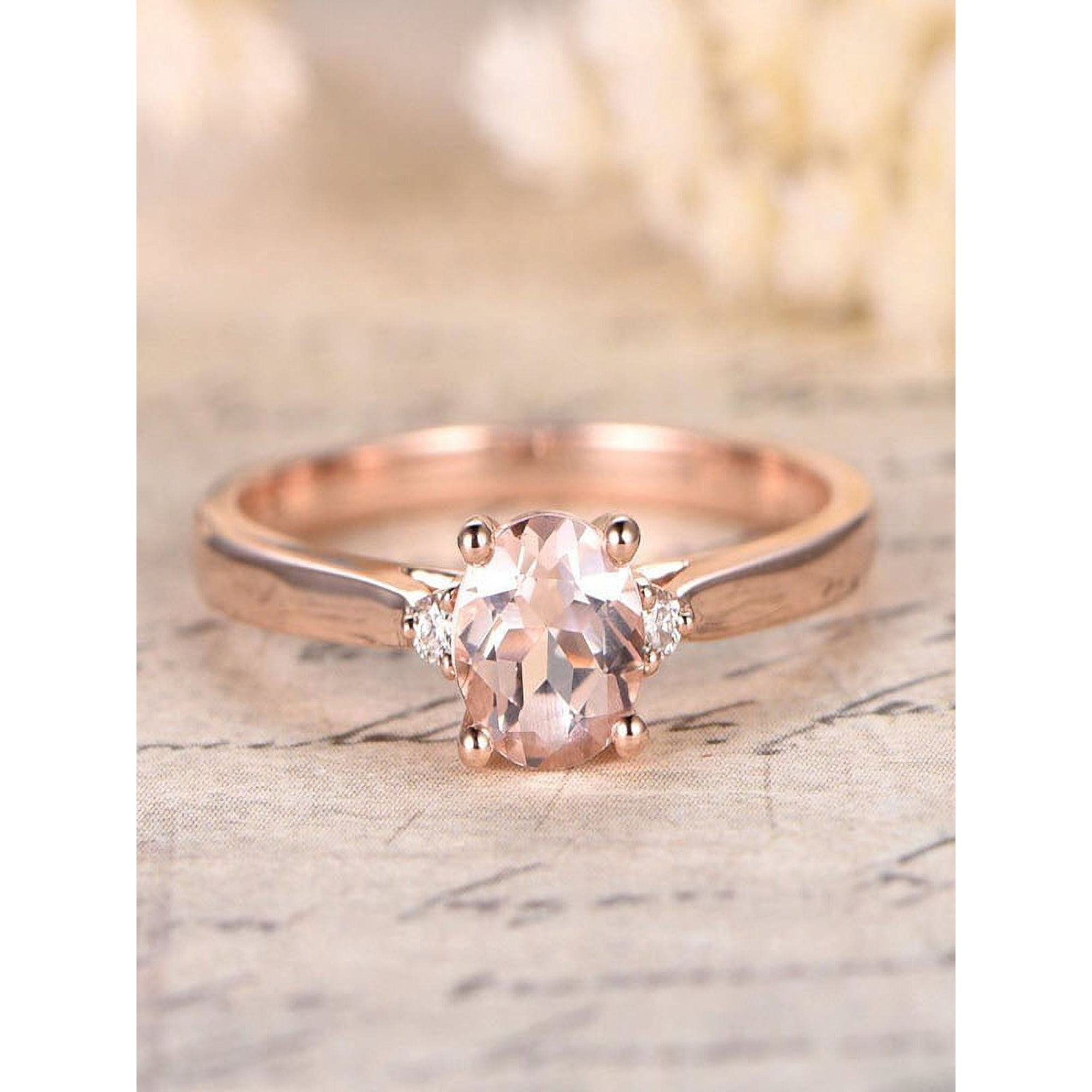 Limited Time Sale Trilogy Three Stone 1.10 carat Morganite and Diamond Engagement Ring in 10k Rose Gold for Women