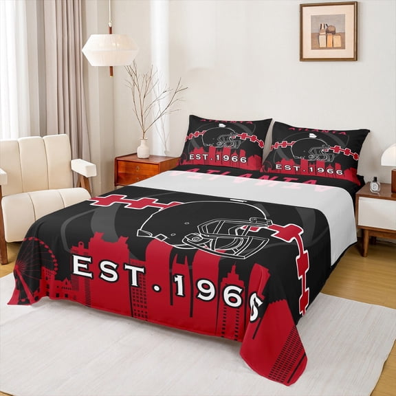 Manfei Rugby Ball Sport Silhouette Bed Sheets Set Twin Size,Atlant Bedding Sets Twin Size,Black Rugby Helmet Bed Sheets Twin For Boys,Lightweight Room Decoration,3 Pieces