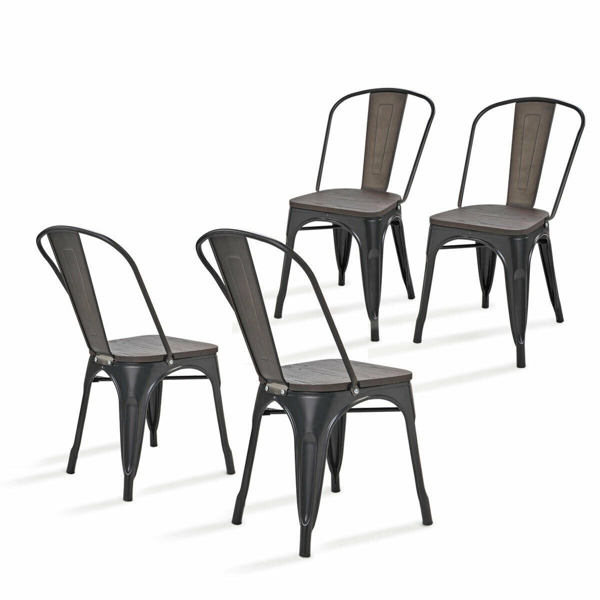 Kepooman Industrial Metal Dining Chair Set of 4, Stacking Lounge Bar Chair - Dim Gray Kepooman Industrial Metal Dining Chair Set of 4, Stacking Lounge Bar Chair - Dim Gray