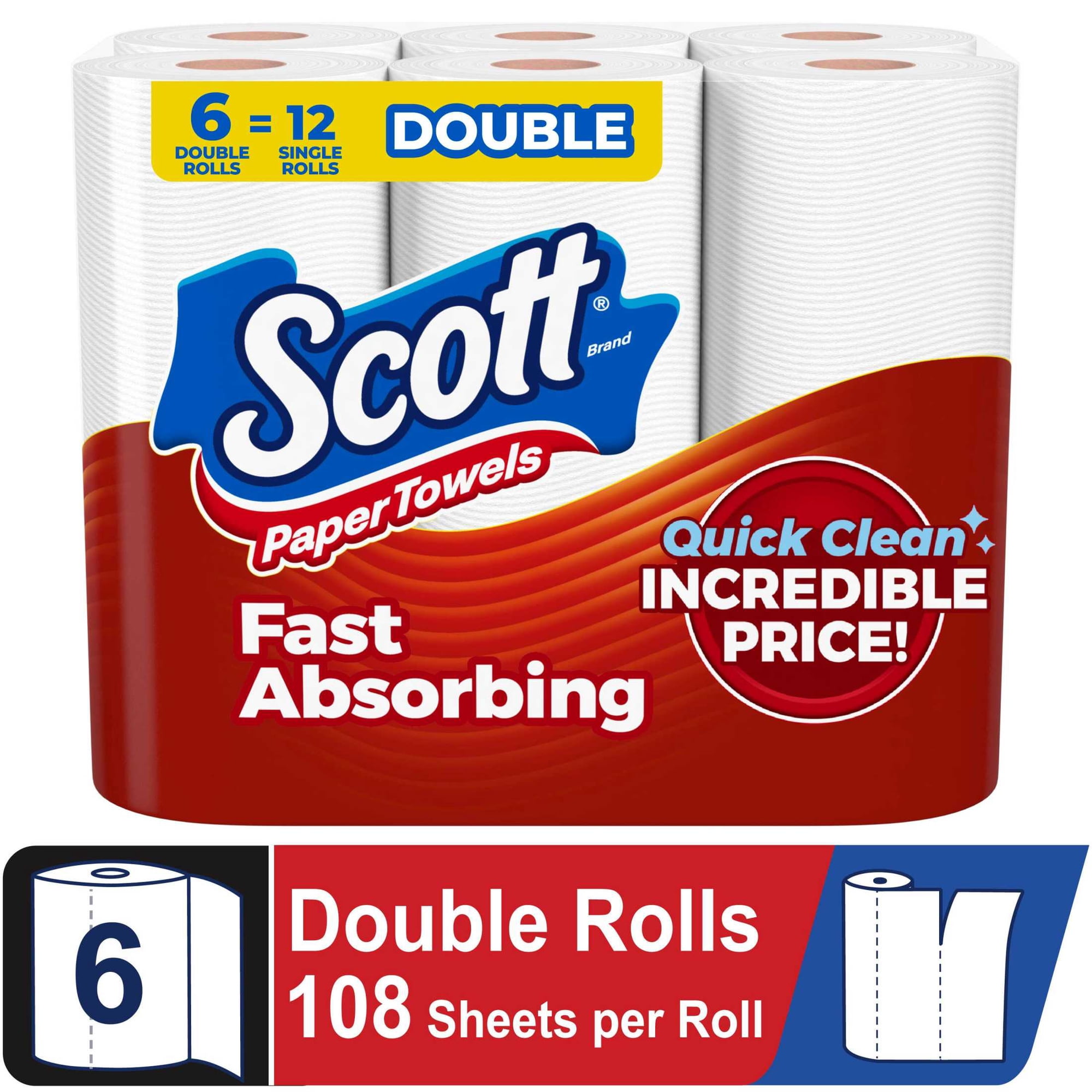 Scott Paper Towels, Choose-A-Sheet, 6 Double Rolls