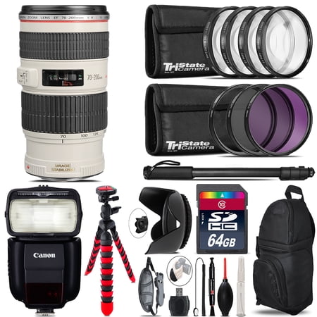 Canon EF 70-200mm 4L IS USM Lens + Speedlite 430EX III-RT & More - 64GB Kit