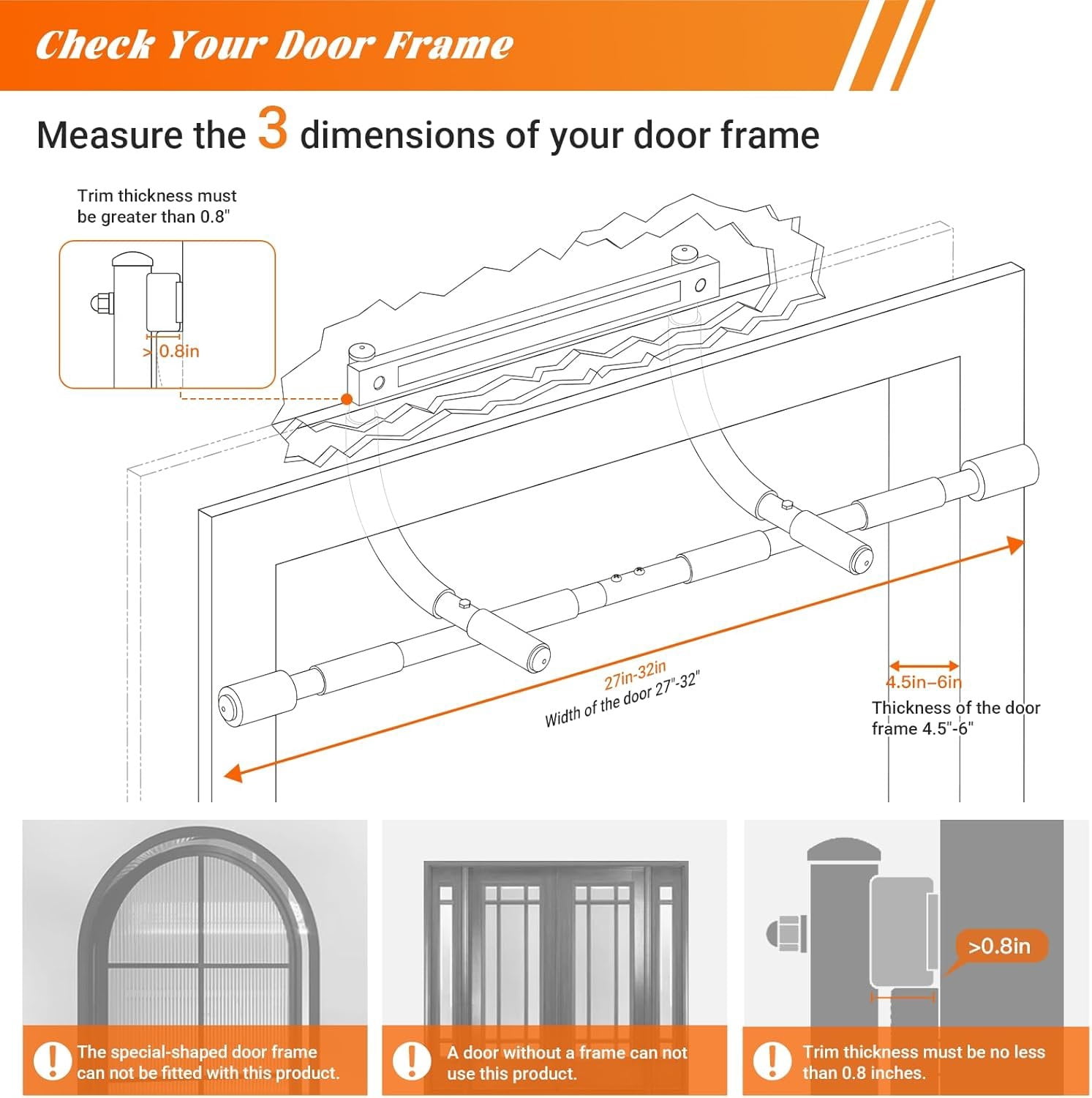 Pull Up Bar for Doorway | No-Screw Chin Up Bar with Multi-Grip  Handles | Heavy-Duty  Gym Strength  Equipment | Upper  Workout Bar for Standard Door Frames