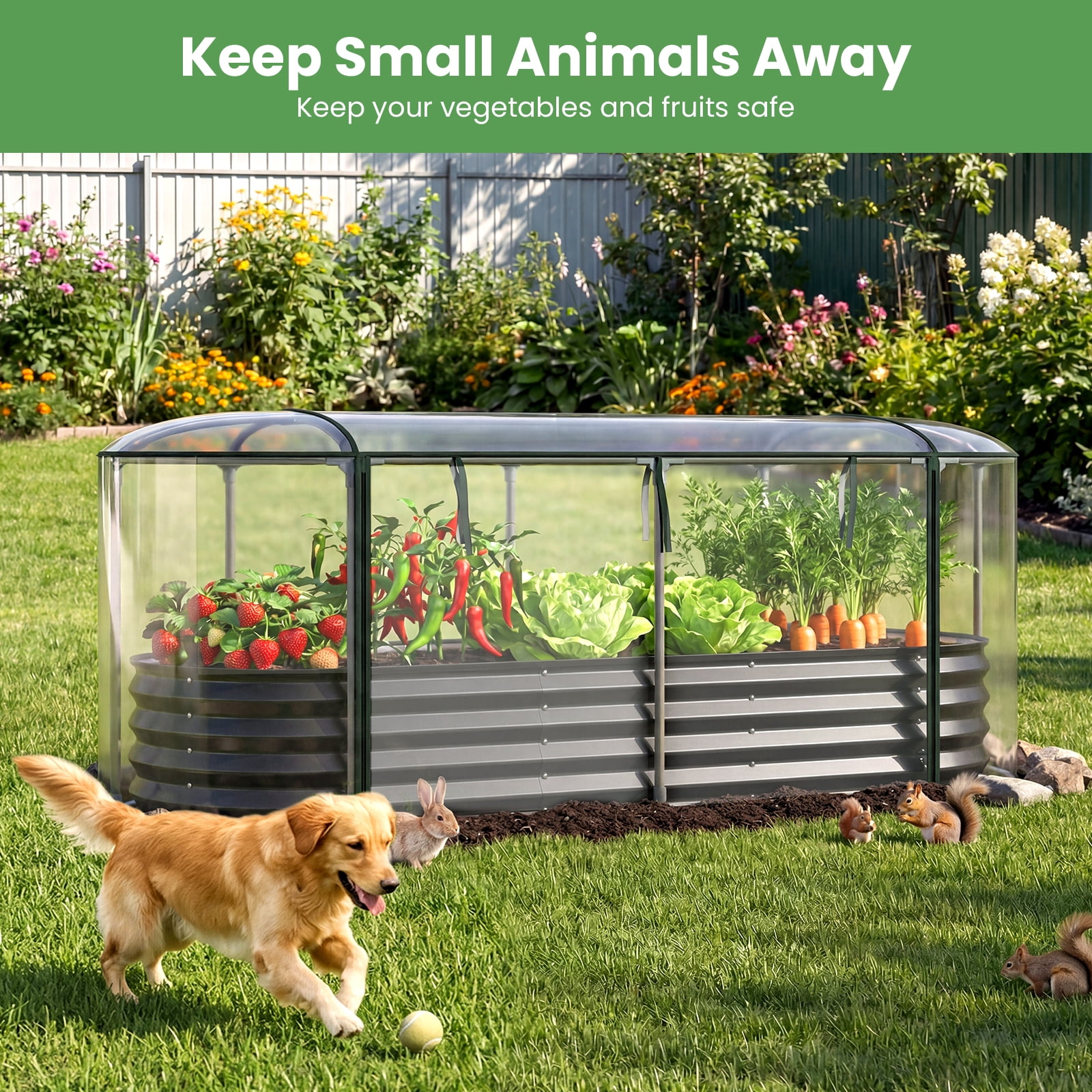 Costway 6 x 2 x 1 FT Color Steel Raised Garden Bed with Greenhouse Cover, Roll-up Window Black + Transparent