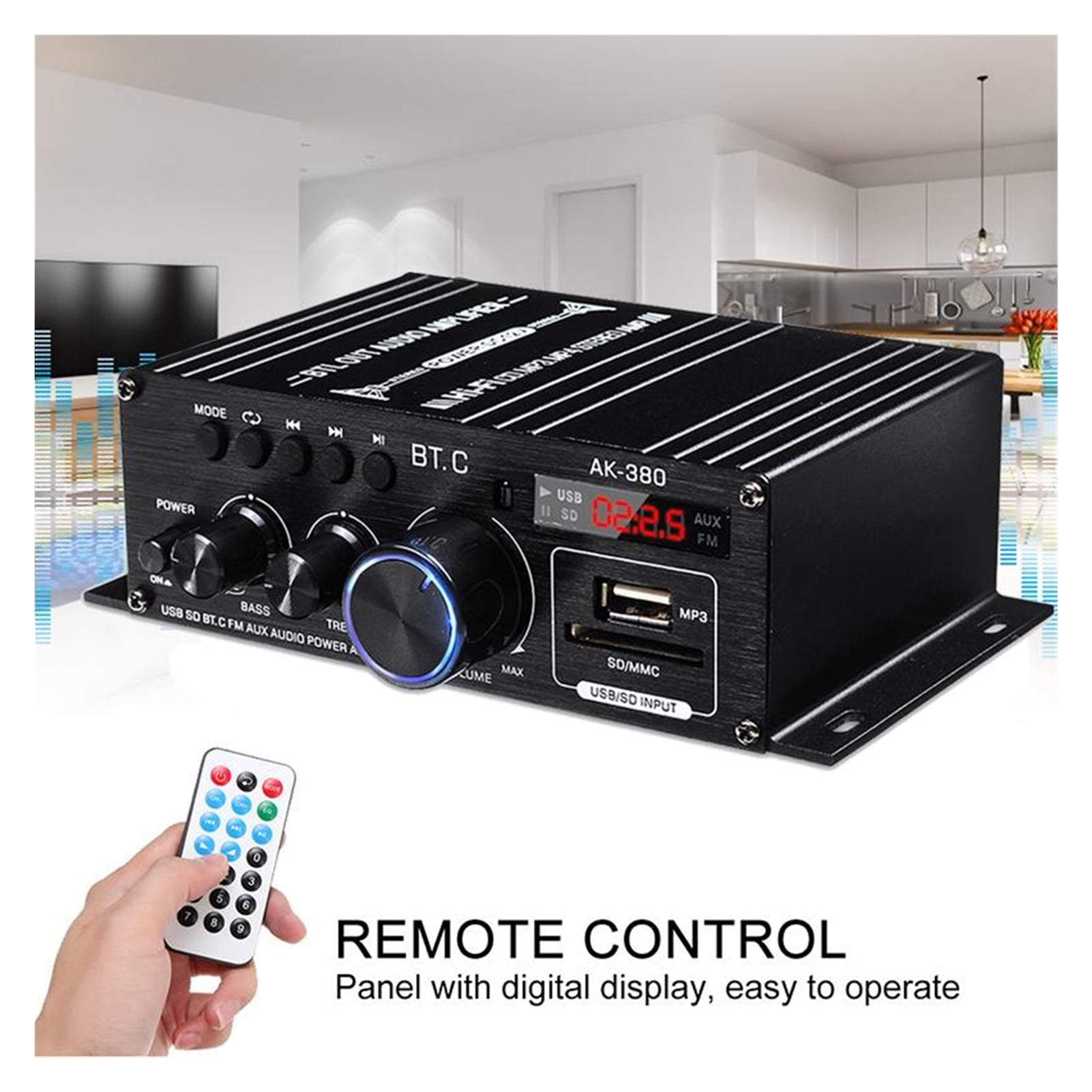 Ak380/AK170 800W Power Amplifier Home Theater Amplifier Car BASS 2 Channel bluetooth Amplifier Class D FM Radio USB/SD AUX ,Wide Application