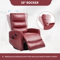 thumbnail image 3 of Leumius Manual Recliner Chair with Massage and Heat for Adult,360° Swivel Rocker Chair with Ergonomic High Backrest,Glider Recliner Nursery Chair with Side Pockets for Living Room,Red PU, 3 of 7