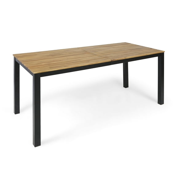 GDF Studio Billie Outdoor Acacia Wood and Metal Dining Table, Black and Teak