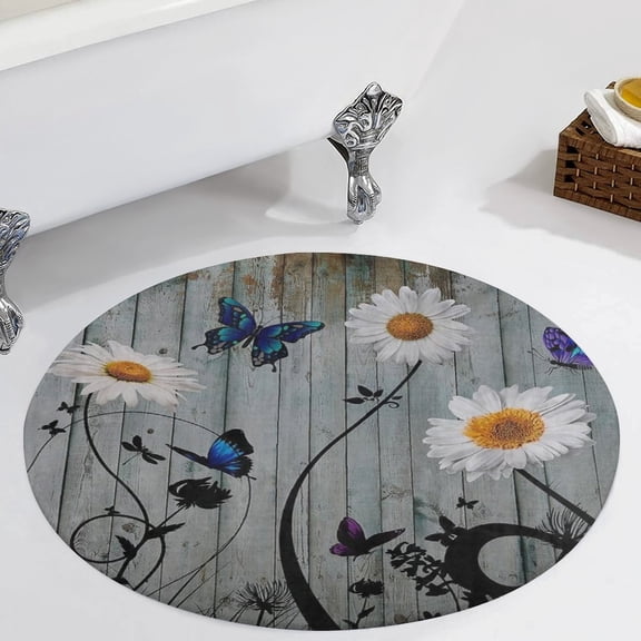 Daisy Rustic Flower Round Carpet Circle Rug Outdoor Patio Area Rug Washable Large Area Rugs Hallway Room Decor Fitness Mats