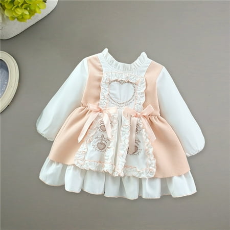 

Baby Deals! Toddler Girl Clothes Clearance 5 Months-3 Years Cute Pleated Lace Princess Dresses for Girls Birthday Bow Tie Large Skirt Hem Long Sleeved formal Dress Little Girls Dresses A Line Dresses