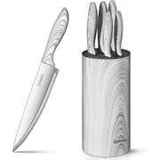 D.Perlla Knife Set, 6 Pieces Stainless Steel Cutlery Knife Set with Detachable Round Knife Block, Chef Knife, Bread Knife, Paring Knife, Cooking Knife, White