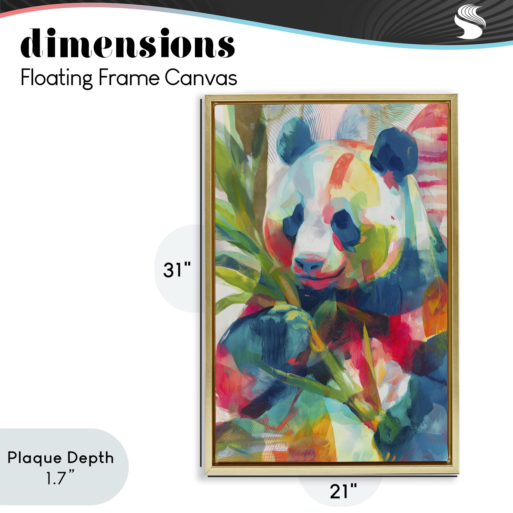 Stupell Industries Expressive Panda In Bloom Gold Framed Floater Canvas Wall Art, design by Chromatic Storm Studio