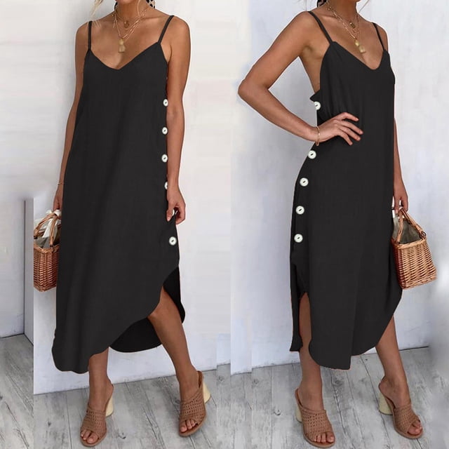 FcBaudy Robe Sans Manches à Col Rond, Robes d'Été pour Femmes, Robes pour Femmes Femmes Décolleté Plongeant Irrégulier Ample Robe de Loisir Élégante Robe de Soirée Bal Robes Femmes Robe