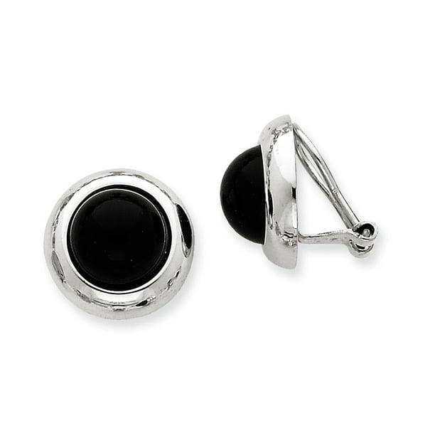 Jewels By Lux - 14k White Gold Omega Clip Onyx Non-pierced Earrings ...