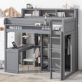 thumbnail image 2 of Wood Twin Size Loft bed with Multiple Storage Shelves and Wardrobe, Gray, 2 of 5