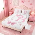 thumbnail image 2 of meiyoeat Bow Alphabet B Bed Sheets For Girls,Kids Pink Coquette Bowknot Full Size Sheets,4 Pieces, 2 of 6