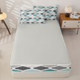 thumbnail image 4 of Castle Fairy Bohemian Geometric Quatrefoil Zipper Queen Comforter Set with Fitted Sheet and 2 Pillowcases,Vintage Rhombus Grid Zipper Bedding Set,Teal Gray Cream,Reversible, 4 of 7