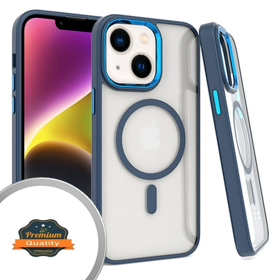 Xpression Cover for Apple iPhone 16 Plus (6.7") Magnetic Case with Built in Magnets Compatible with MagSafe, Clear Slim Hybrid Frame Bumper Phone Case - Clear / Blue