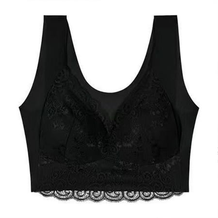 YEJIMAN Large Size No Rim Lace Vest Underwear Thin Side Collecting Side Breasts Gathered Adjustable Bra  Black Cotton Underwear For Women  Nylon Spandex Women Underwear Cotton