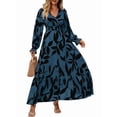 thumbnail image 3 of Women Casual Round Neck Puff Long Sleeve A Line Flowy Swing Long Maxi Dress Blue M, 3 of 9