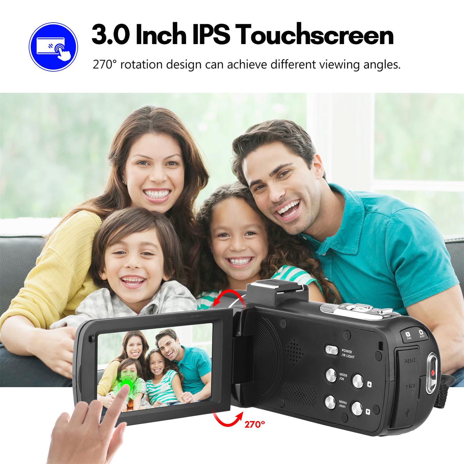 Camcorder Digital Video Camera 56MP 18X Digital Zoom 3.0in IPS Touchscreen Video Camera With 2 Battery Remote Control