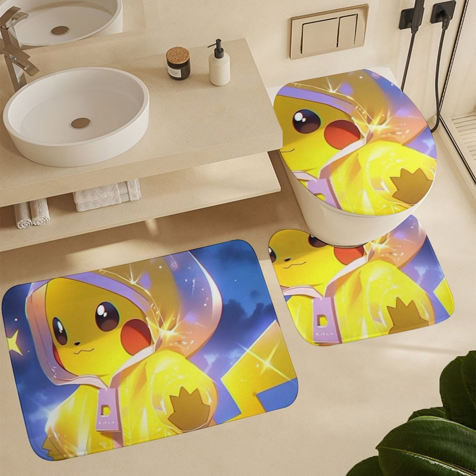 Pokemon_Pikachu Cartoon Shower Curtain Set for Bathroom 4 Piece Bathroom  Accessories Anime Bathroom Decor Set for Kids and Adult - Walmart.com, image size:1600x1600