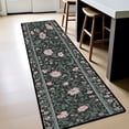 thumbnail image 6 of Dark Green Pink Peony Bordered Hallway Runner Rug, 60x18 Inches Vintage Botanical Long Floor Mat, Non-Slip Washable Cottagecore Art Rug for Entryway Kitchen, 6 of 9