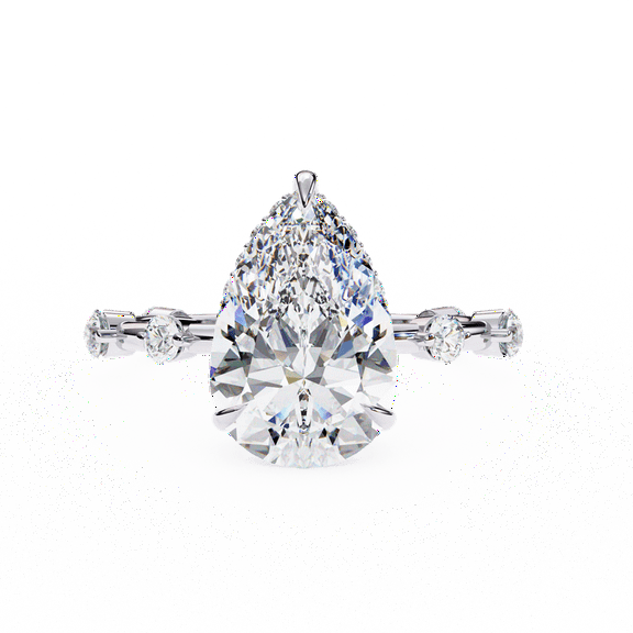 2.96 Carat Pear Cut IGI Certified Lab Created Diamond Hidden Halo Wedding Ring, Pear Diamond Distance Pave Engagement Propose Ring For Women