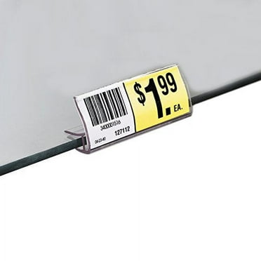 2” L x 7/8" H Plastic Label Sign Holder Clip for Glass Shelf - 50 Pack