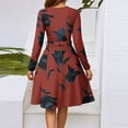 thumbnail image 4 of Xyxonk Women's Casual Dresses Long Sleeve Fashion Teacher Dress Fall V Neck Dresses Tie Waist Casual a Line Floral Print Dress Red S, 4 of 4