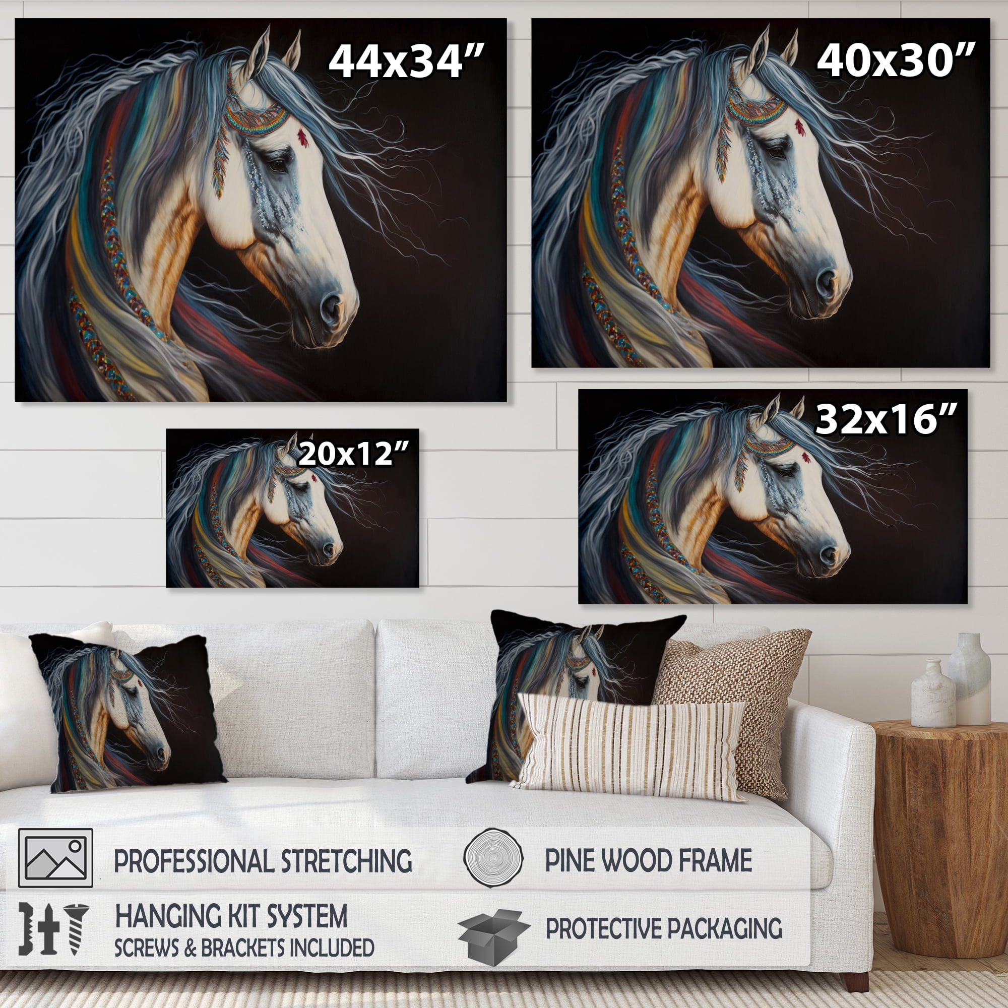Designart Indian Horse With Colorful Mane IV Canvas Wall Art
