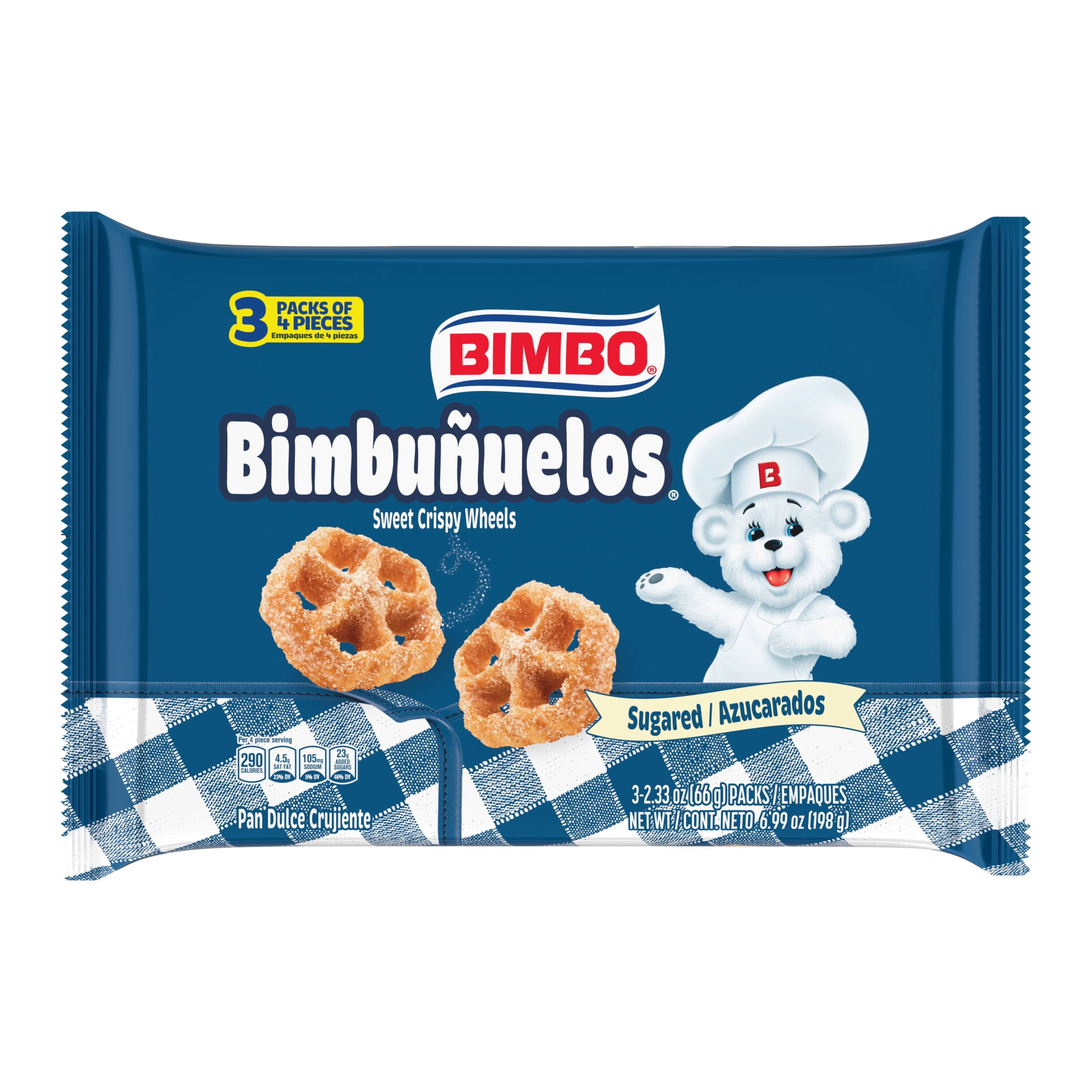 Bimbo Bimbuñuelos Sugar Sweet Crispy Wheels, 3 packs, Pastries, 6.99 oz Tray