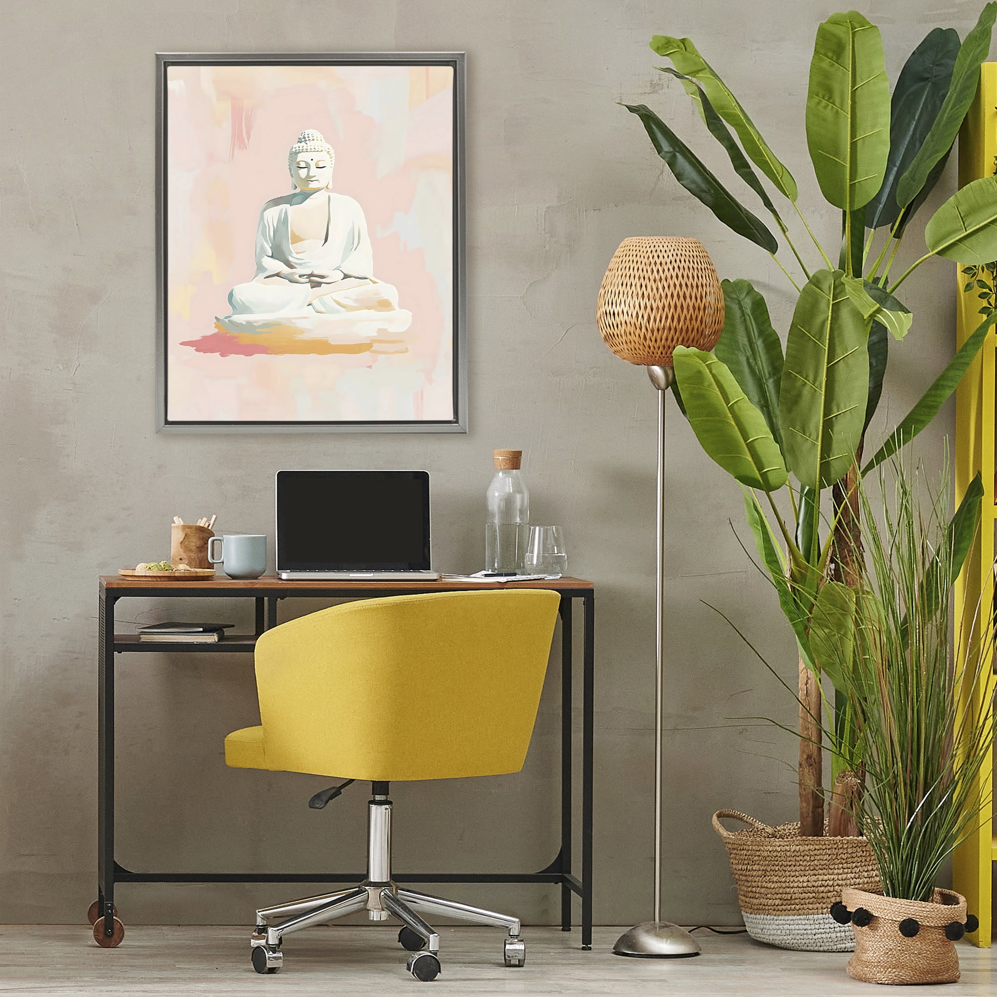 Stupell Industries Pastel Buddha In Quiet Meditation Gray Framed Floater Canvas Wall Art, design by The Prints Vibe