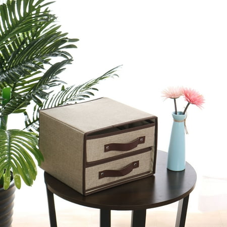 Foldable 2-Drawer Fabric Storage Bin Chest Unit for Closet Organizer Khaki